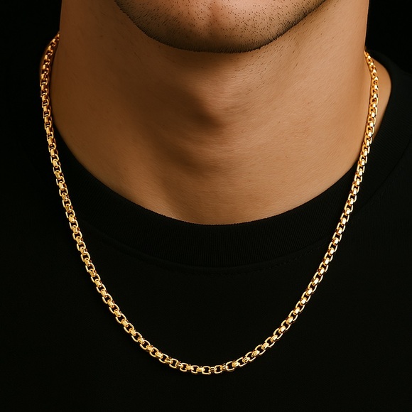 Gold Plated Stainless Steel Box Chain 22 inch length 3mm Box Chain - Picture 1 of 6